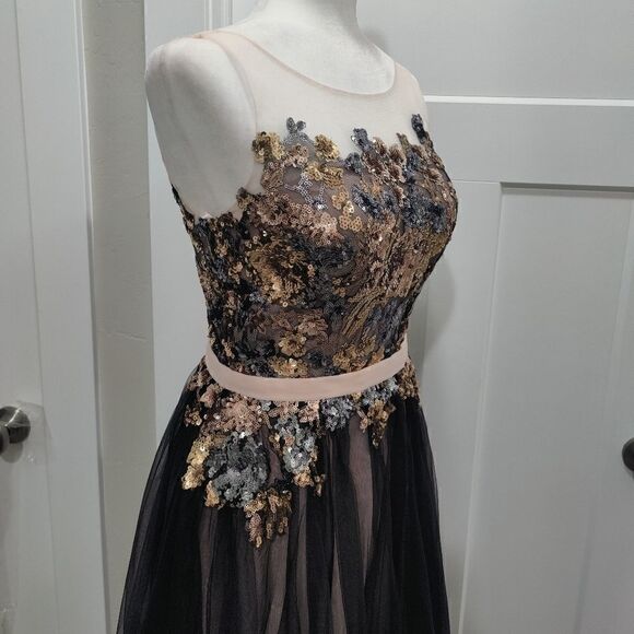 New Embroidered Floral Lace Sequins & beads Mesh Evening Dress - Picture 13 of 14